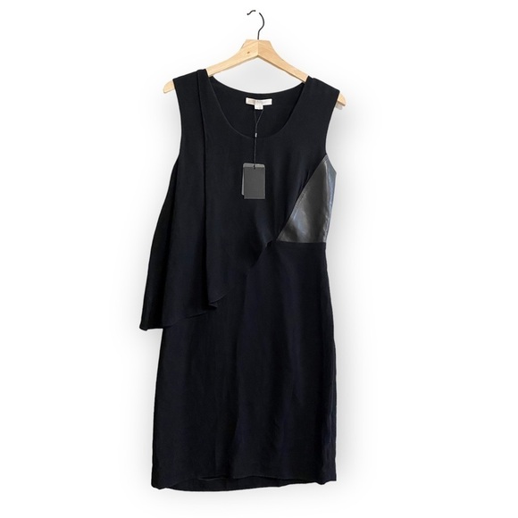 NWT Alexander Wang Black Sheath‎ Dress with Leather Inset, Size 10 - Picture 1 of 15